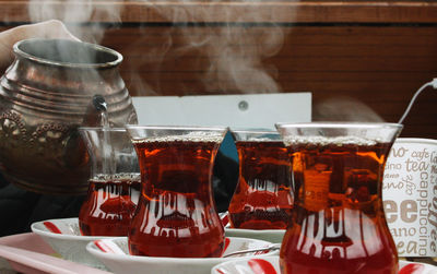 Close-up of tea served on table