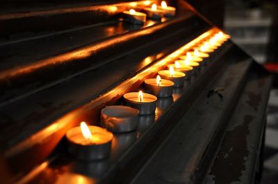 Close-up of illuminated candles