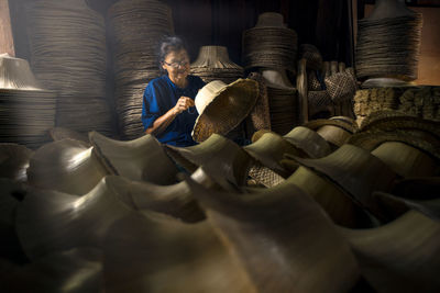 Women makeing local hat thailand