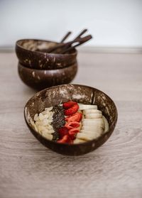 Close-up of ice cream in bowl on table