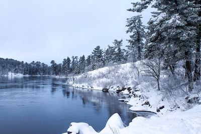 Scenic view of frozen lake against clear sky