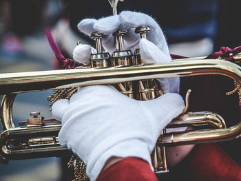 Cropped hand of person playing trumpet