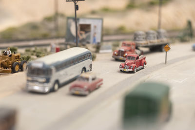 Close-up of toy car on road