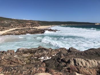 Scenic view of sea against clear sky