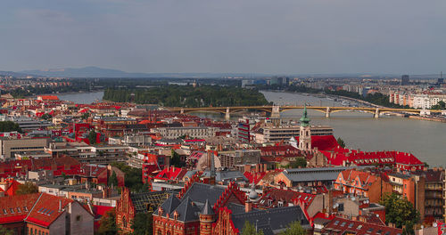 High angle view of cityscape against sky