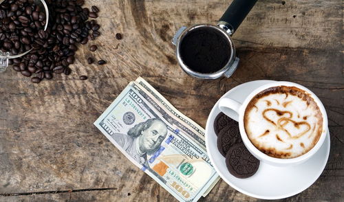 High angle view of coffee on table