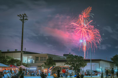 People watching fireworks at night