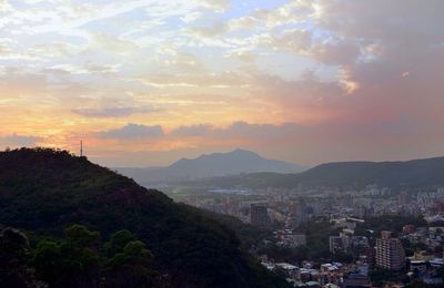 View of cityscape at sunset
