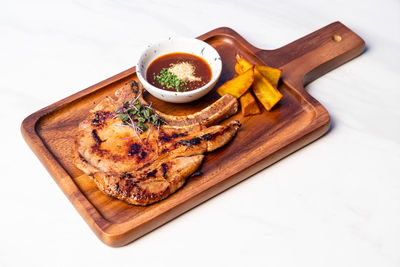 High angle view of food on table