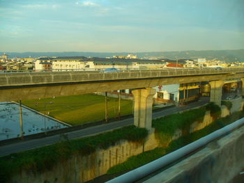 High angle view of bridge over river against sky