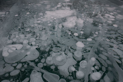 High angle view of frozen lake