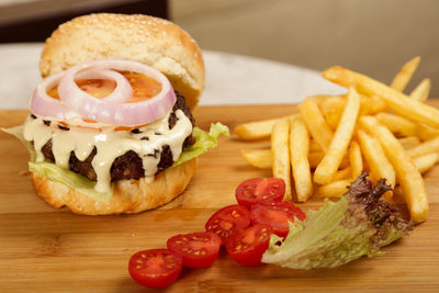 Close-up of burger on plate