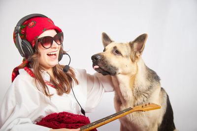 Portrait of woman with dog