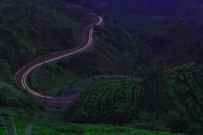 High angle view of winding road on mountain