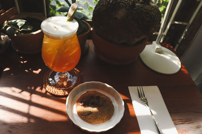 Close-up of tea served on table