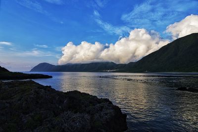 Scenic view of sea against blue sky