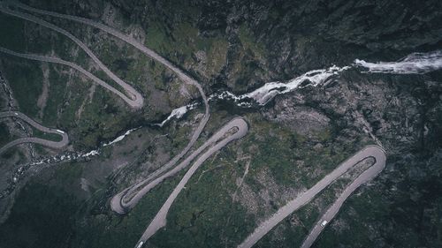 High angle view of winding road