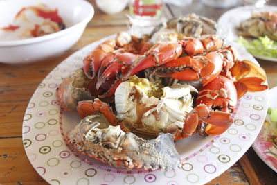 High angle view of food in plate on table