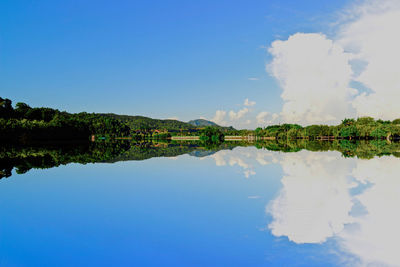 Reflection of clouds in calm blue sea