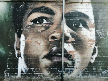 Digital composite image of woman seen through glass window