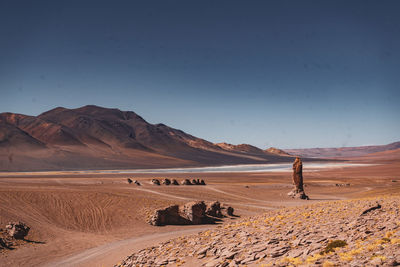 Scenic view of desert against clear sky