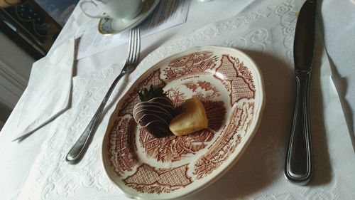 High angle view of breakfast served on table