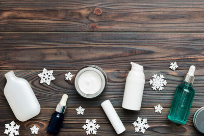 High angle view of beauty products on table