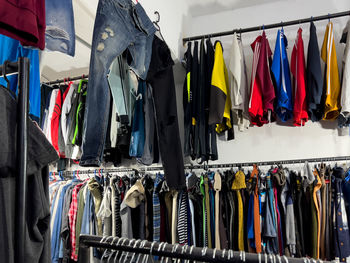 Low angle view of clothes hanging on street