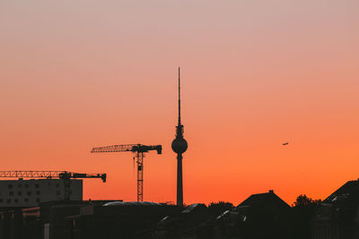 Communications tower at sunset
