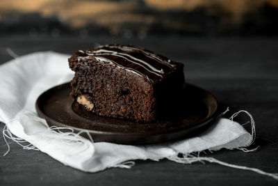 Close-up of cake in plate on table