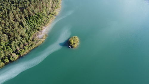 High angle view of l island at gela lake, based in lithuania