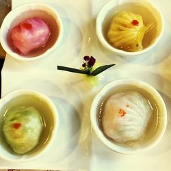 Directly above shot of dessert in plate on table