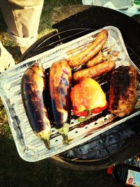 Close-up of meat on barbecue grill