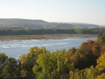 Scenic view of river in forest against sky