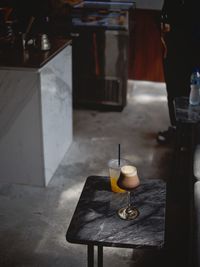 View of beer glass on table