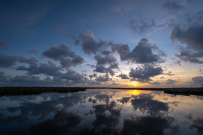 Scenic view of lake against sky during sunset