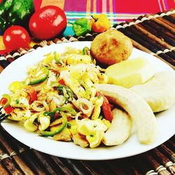 Close-up of served food in plate