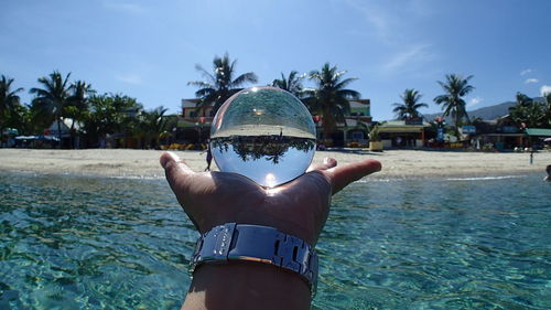 Swimming pool against blue sky