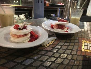 High angle view of breakfast on table