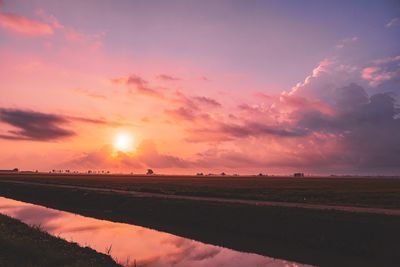 Scenic view of field against sky during sunset