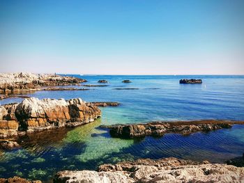 Scenic view of sea against clear sky