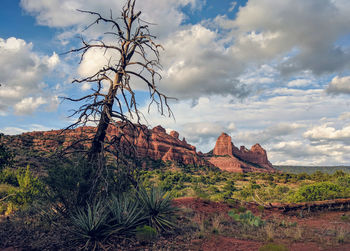 Rock formations on landscape against sky