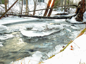 Scenic view of snow covered land