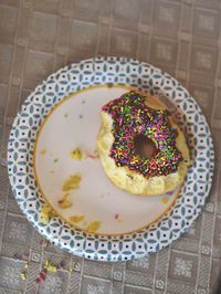 High angle view of breakfast served on table