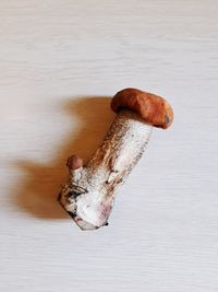 High angle view of ice cream cone on wood