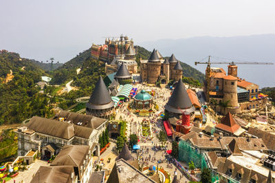 High angle view of buildings in city