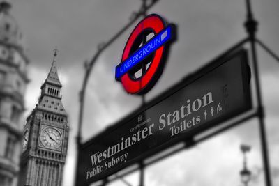 Low angle view of information sign in city