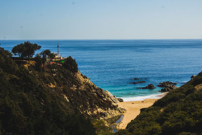 Scenic view of sea against clear sky