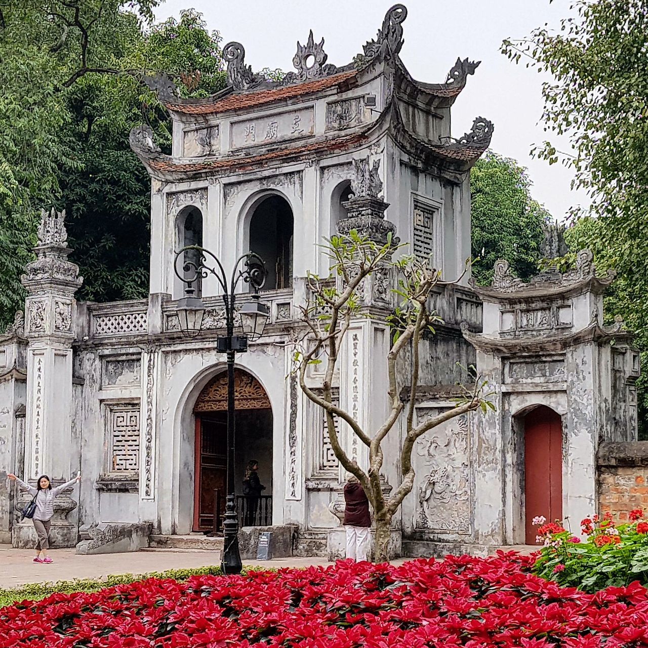 plant, built structure, architecture, building exterior, flowering plant, flower, nature, building, arch, day, growth, tree, no people, history, the past, red, low angle view, beauty in nature, outdoors, place of worship, architectural column