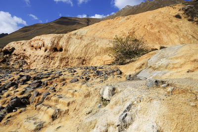 Scenic view of landscape and mountains against sky